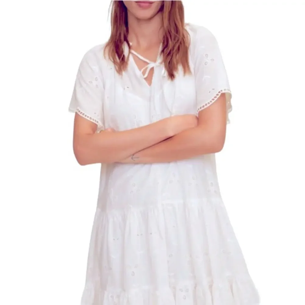MANGO Open Work Detailed  Eyelet Dress White Size M